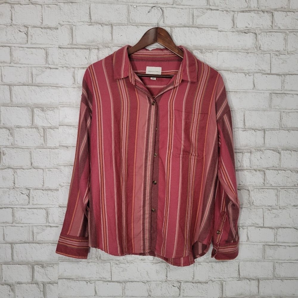 American Eagle Outfitters Red Striped Button Down Shirt